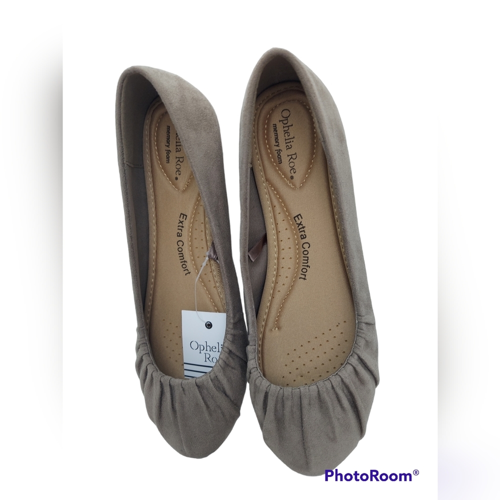 Ophelia Roe Ramona Pleat Taupe Flat Shoes  Women's Size 7W NWT - Picture 4 of 6
